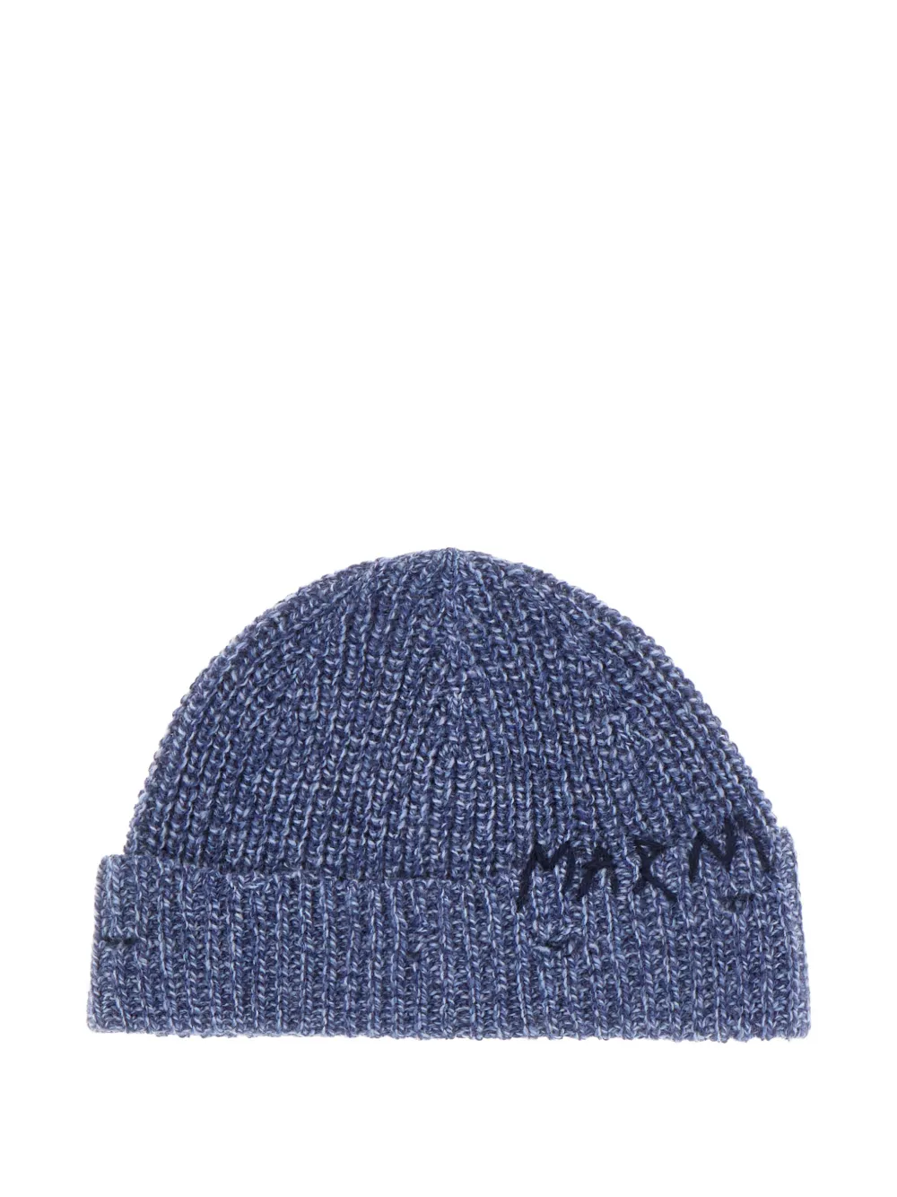 Marni Embroidered-logo Knit Beanie In Blue