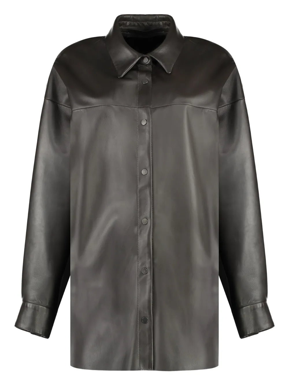 Salvatore Santoro point-collar leather shirt Bruin