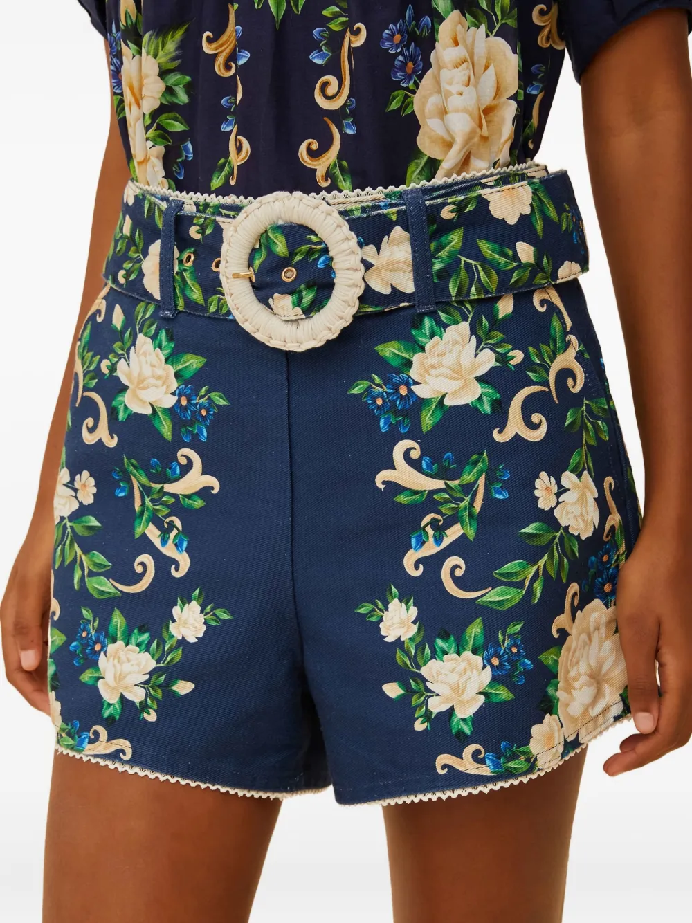 FARM Rio Flower Tapestry shorts met riem Blauw