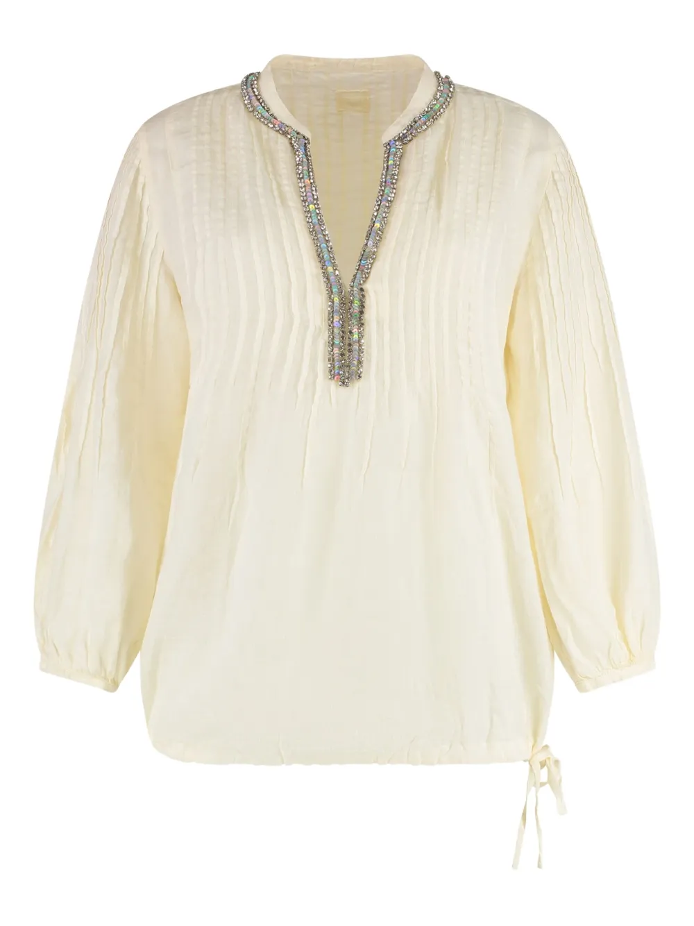120% Lino pleated rhinestone blouse - ニュートラル 120% Lino pleated rhinestone blouse - ニュートラル