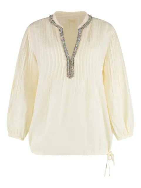 120% Lino pleated rhinestone blouse