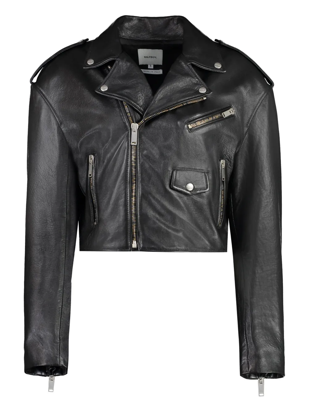 Halfboy cropped biker leather jacket | Black | Image 1