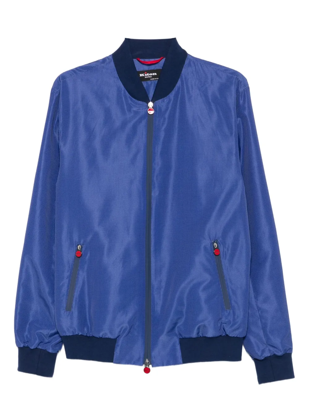 Kiton checked zip-front bomber jacket Blauw