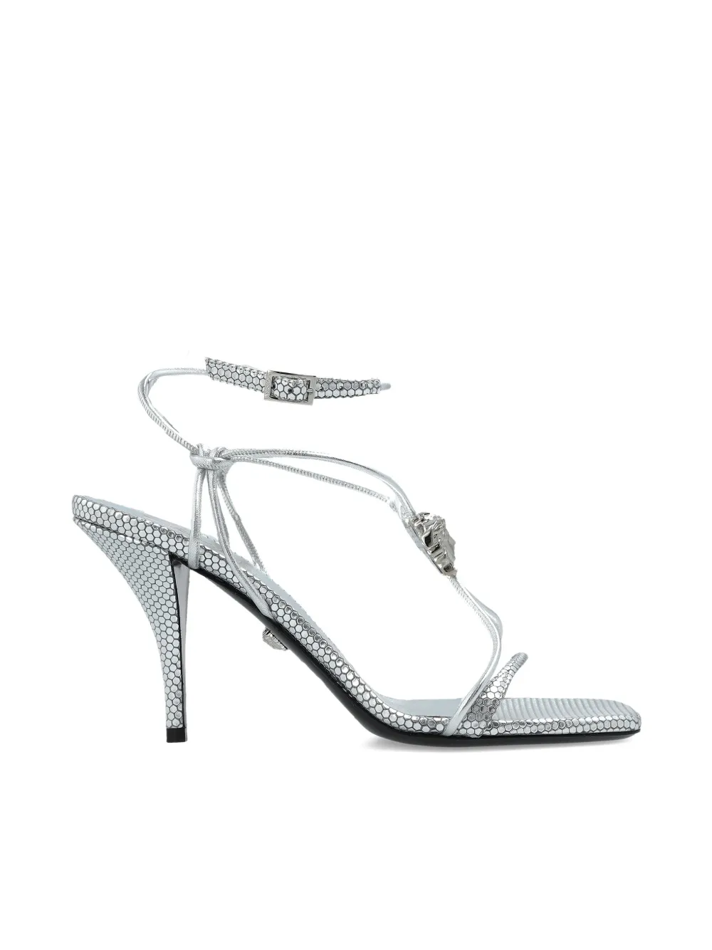 Versace 85mm La Medusa lace-up sandals 1E01P Silver Palladium