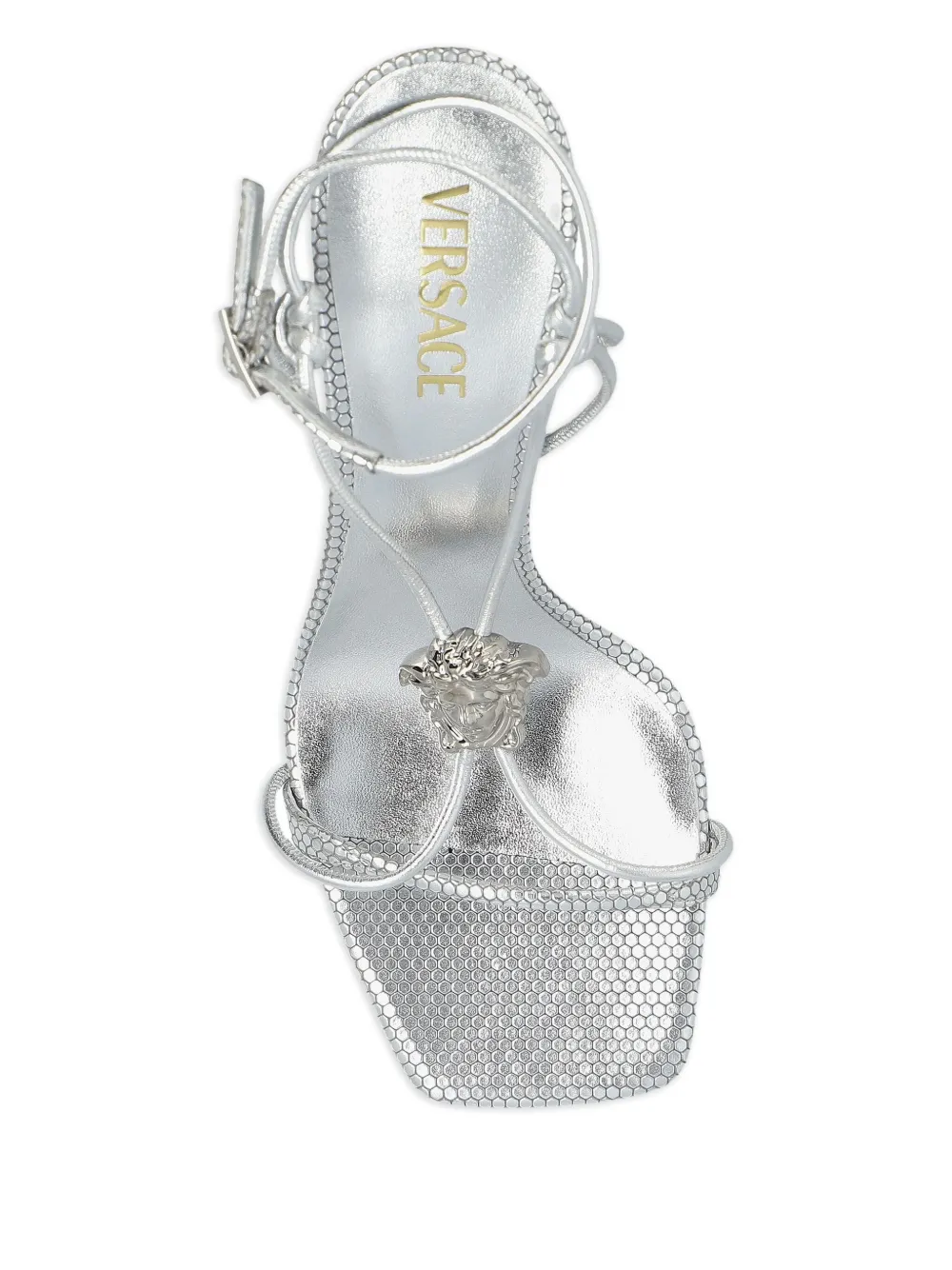Versace 85mm La Medusa lace-up sandals 1E01P Silver Palladium