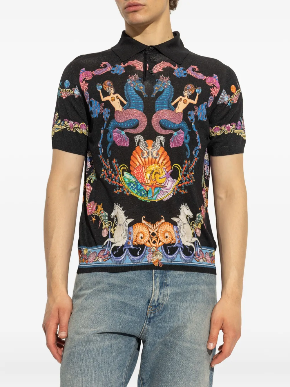 Versace Coral Theatre gebreide poloshirt Zwart