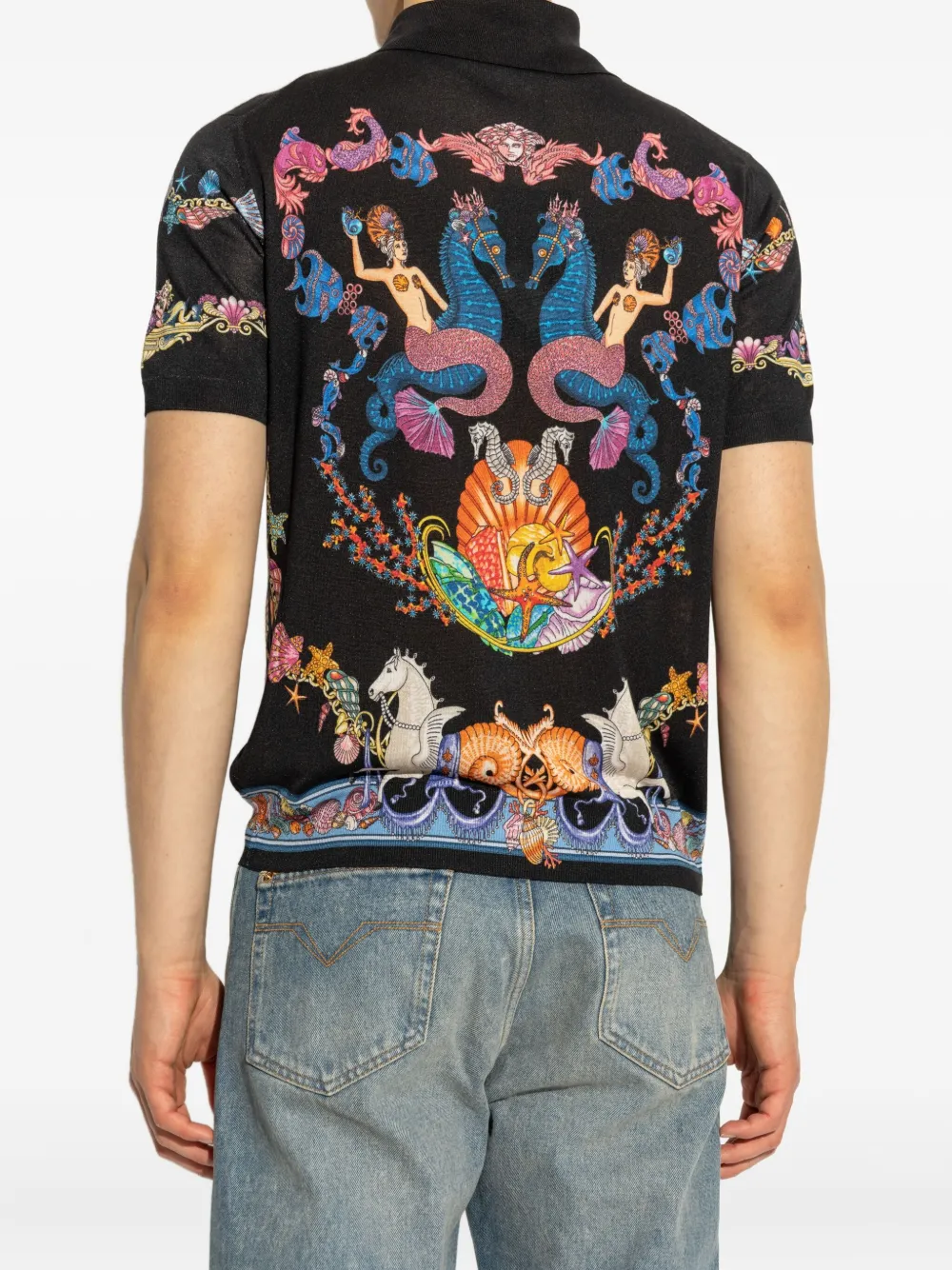 Versace Coral Theatre gebreide poloshirt Zwart