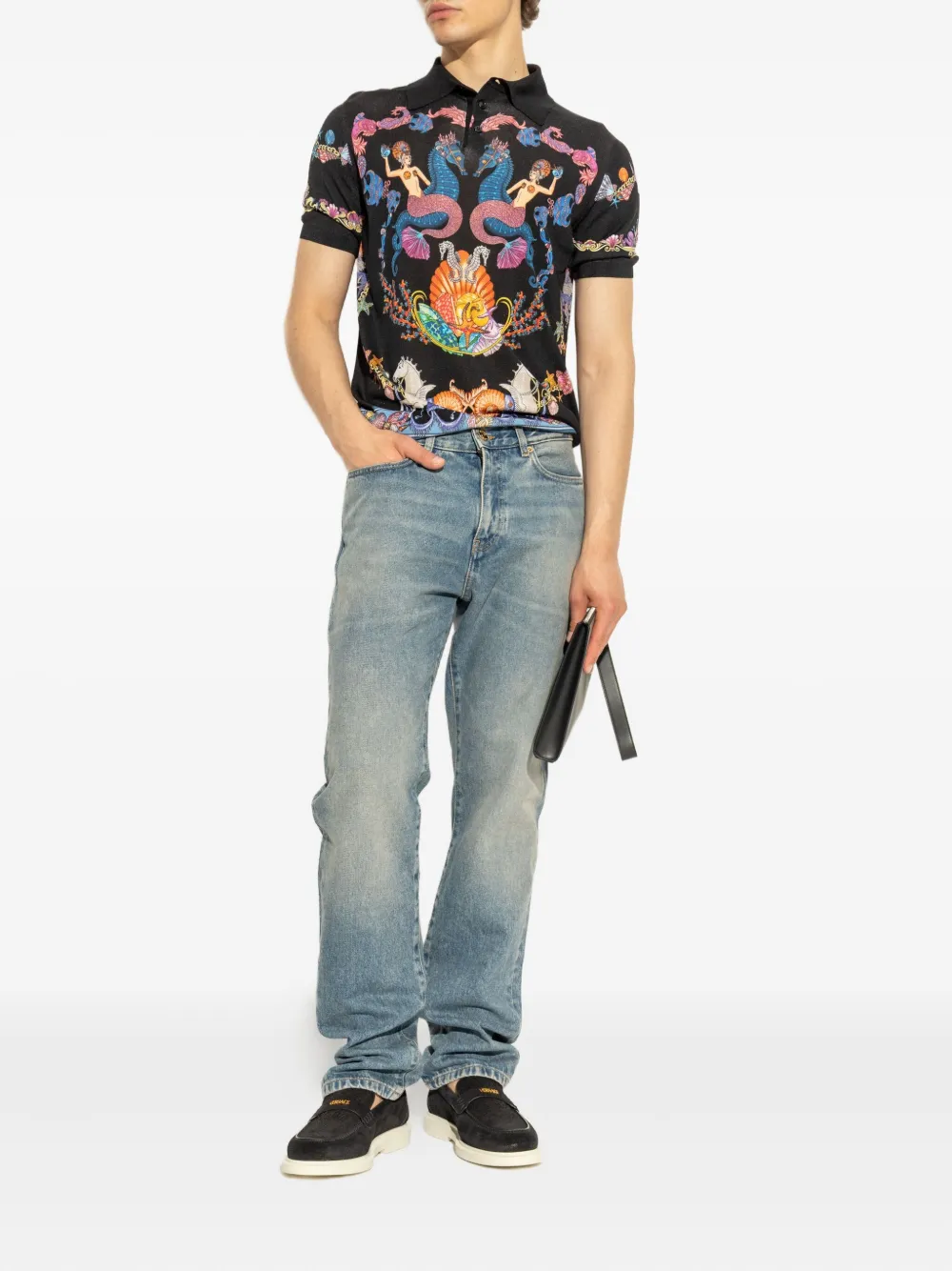 Versace Coral Theatre gebreide poloshirt Zwart