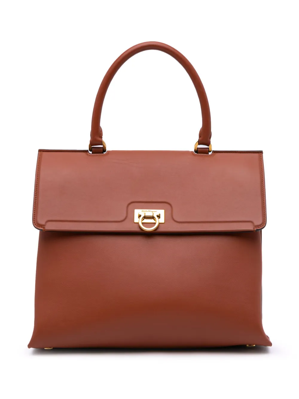Ferragamo Pre-Owned 2021 Leather Gancini Trifolio Top Handle Bag satchel | Brown | Image 1
