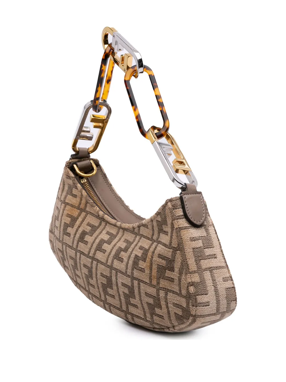 Pre-owned Fendi 2010-2024 Zucca Chenille Olock Swing Satchel In Brown