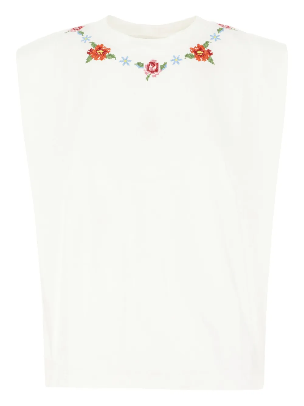 embroidered padded-shoulder top