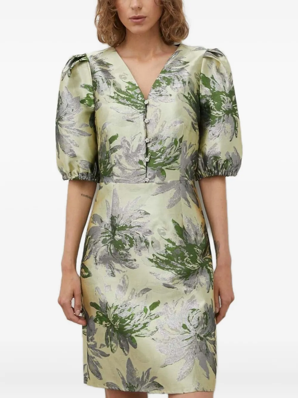Bruuns Bazaar puff-sleeve floral-print dress - グリーン Bruuns Bazaar puff-sleeve floral-print dress - グリーン