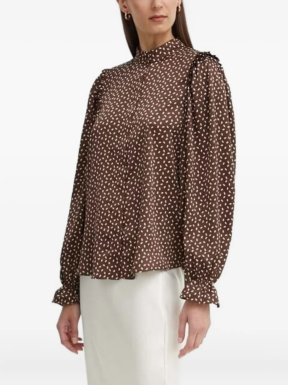 Bruuns Bazaar Ruffled-detailing Mock-neck Blouse In Brown
