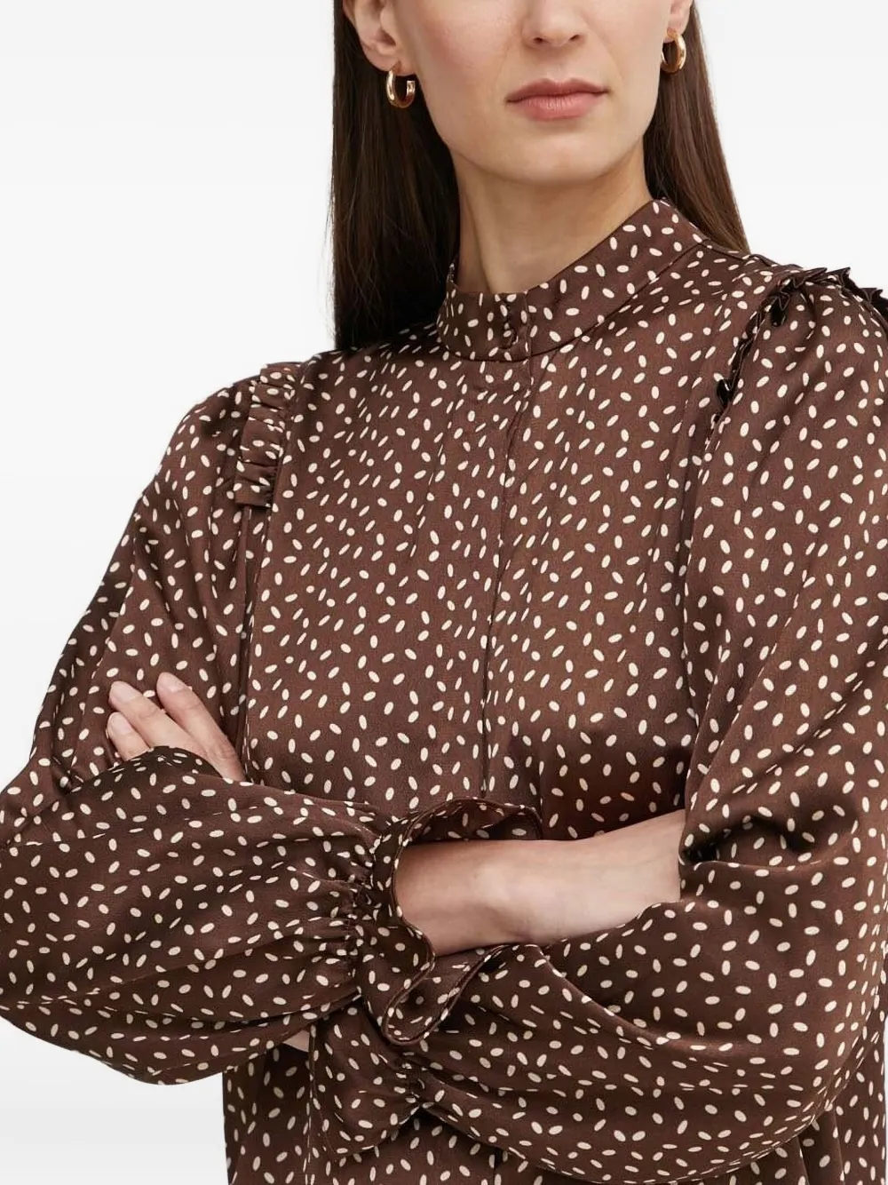Bruuns Bazaar Ruffled-detailing Mock-neck Blouse In Brown