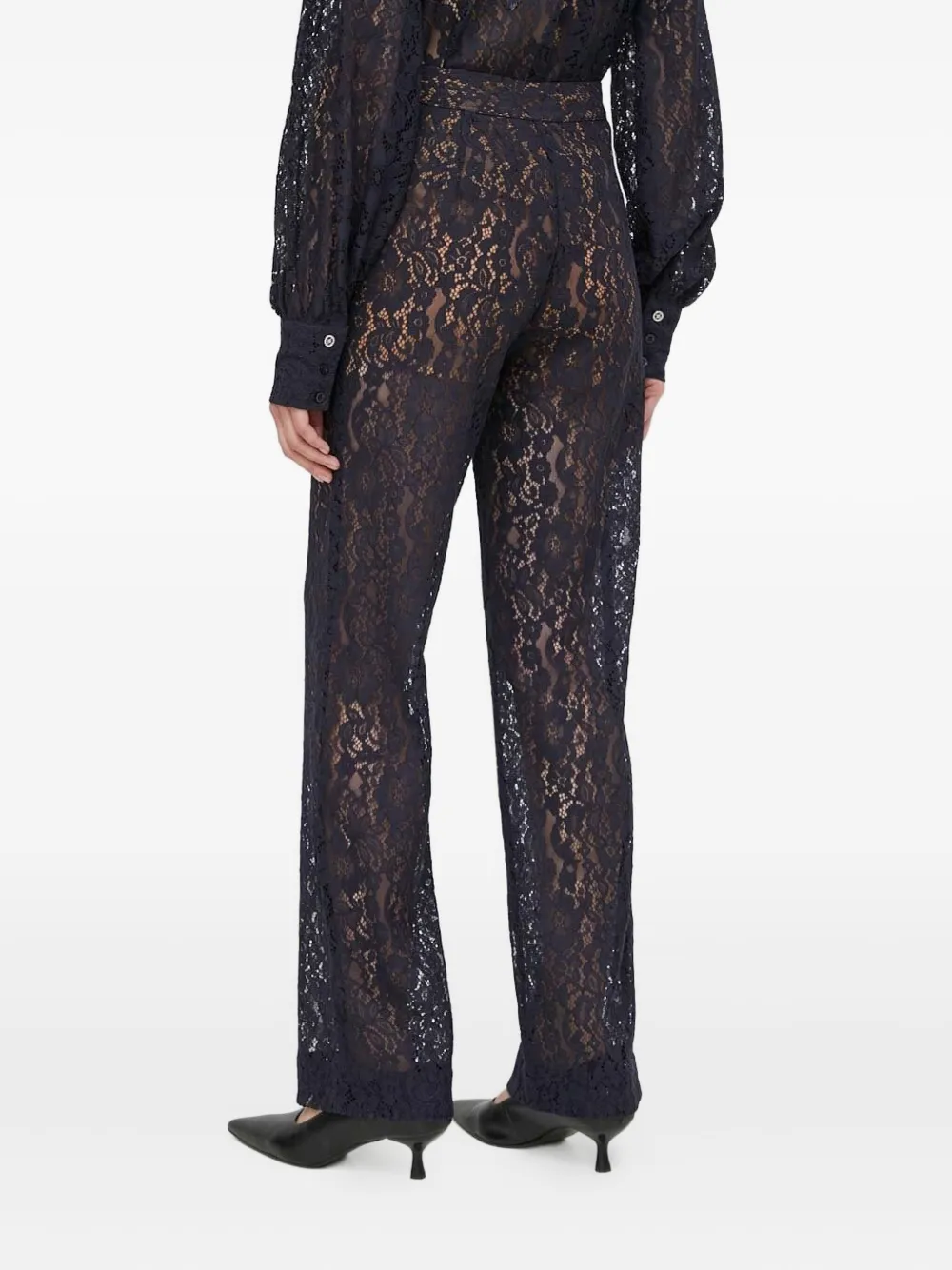 Bruuns Bazaar Broek met bloemenkant - Zwart