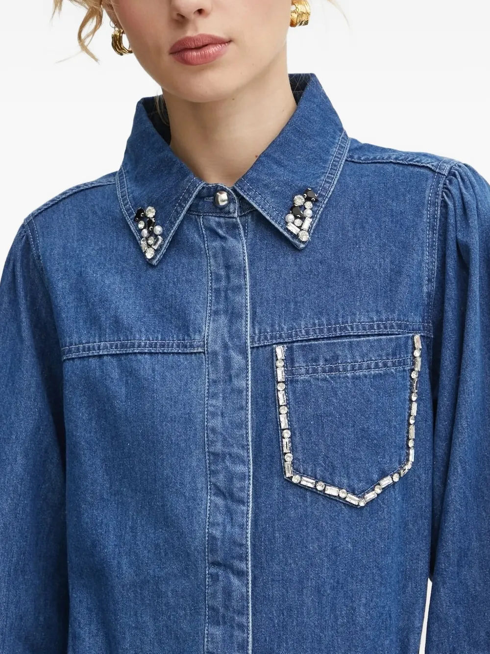 Bruuns Bazaar Embellished Denim Shirt In Blue
