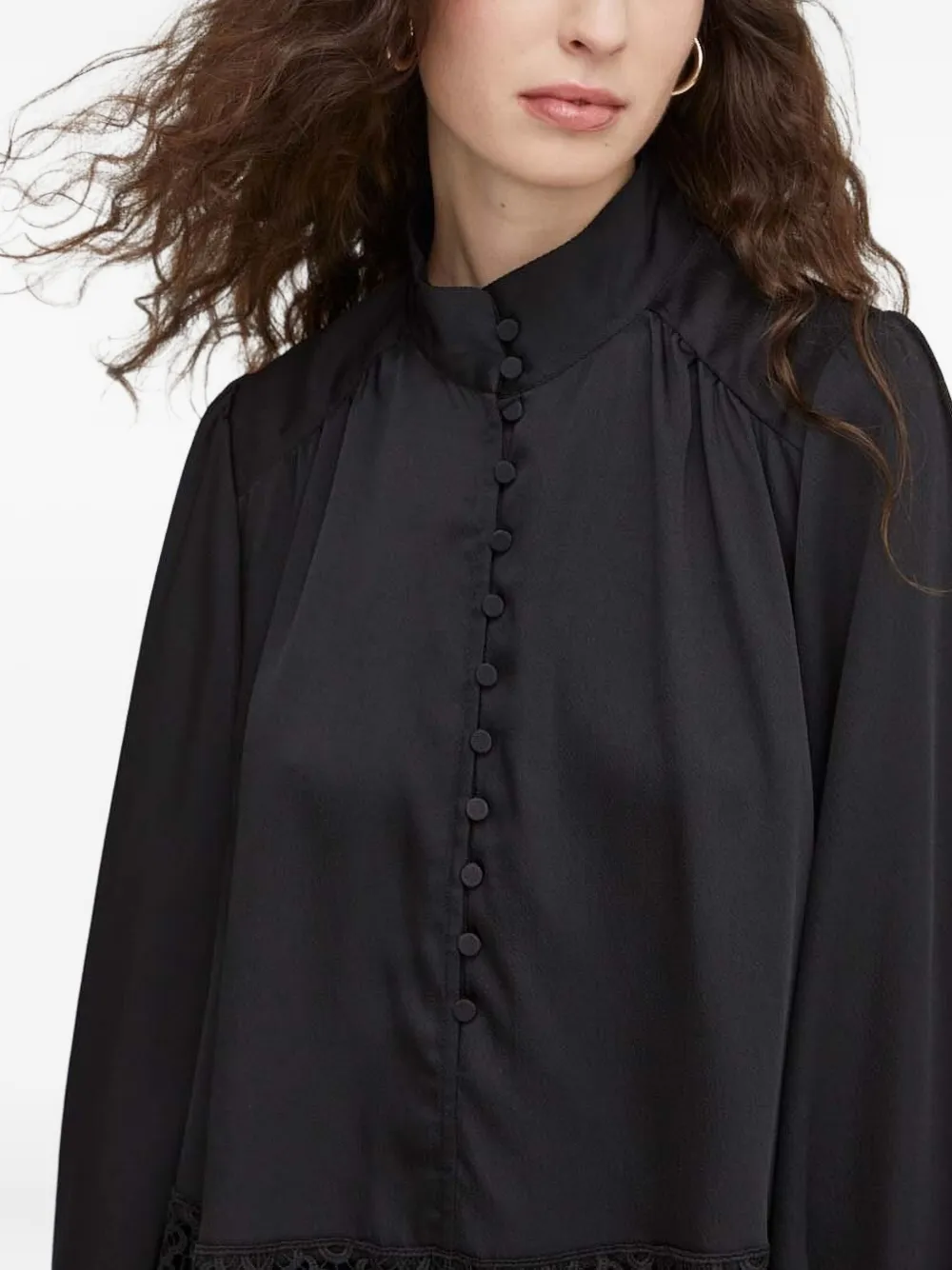 Bruuns Bazaar High-neck Lace-trim Top In Black