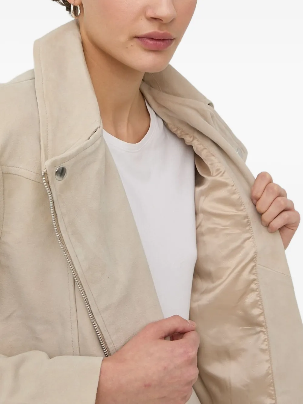 Bruuns Bazaar Asymmetrical-zip Suede-leather Jacket In Neutral