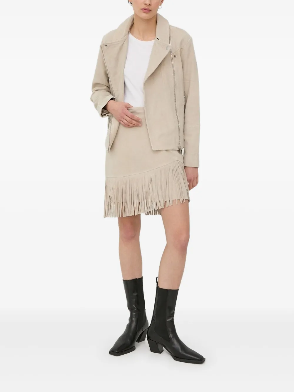 Bruuns Bazaar asymmetrical-zip suede-leather jacket | Neutrals | Image 1