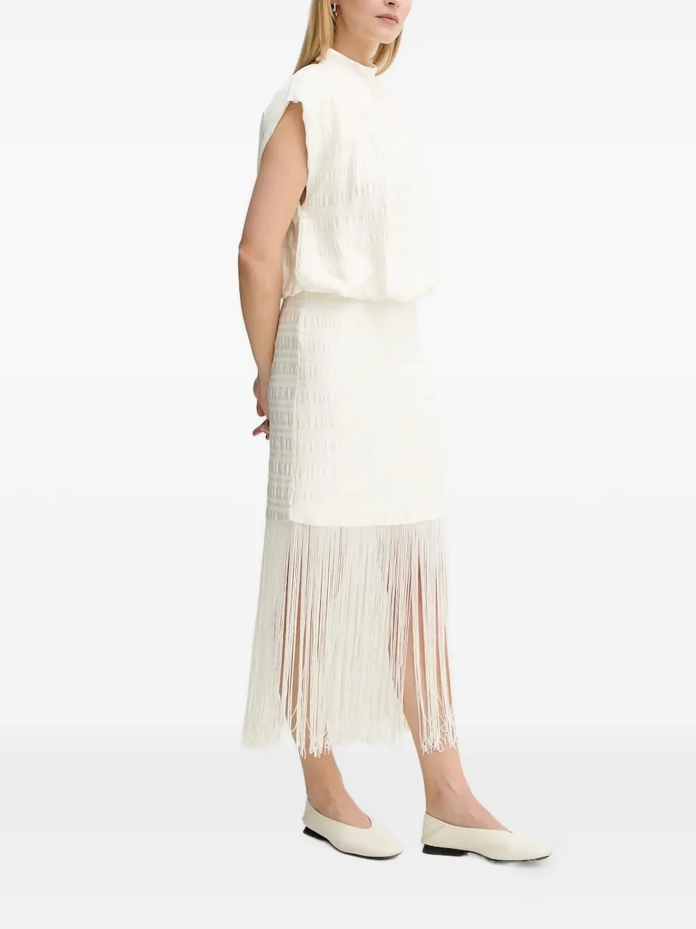 Bruuns Bazaar Fringed Midi Dress In White