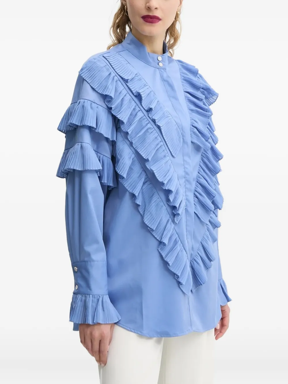 Bruuns Bazaar Pleated Ruffle Blouse In Blue