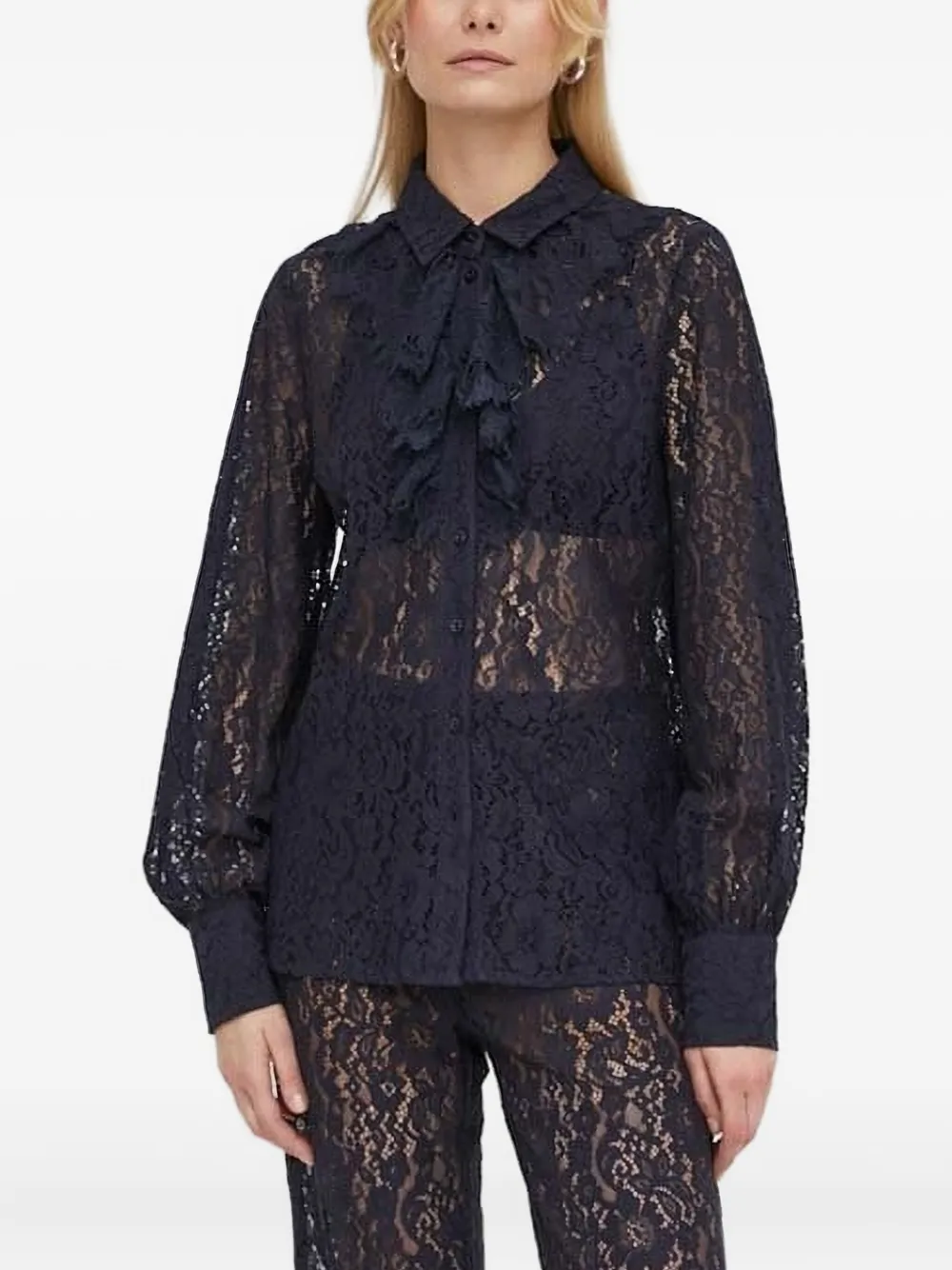 Bruuns Bazaar corded-lace ruffled-collar shirt | Blue | Image 1