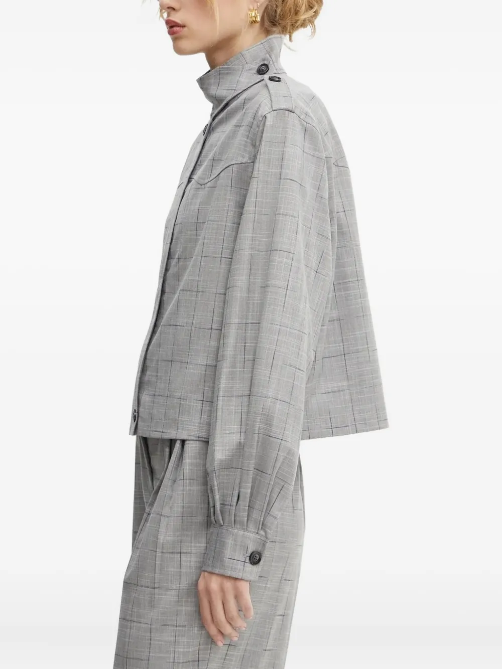 Bruuns Bazaar Checked High-neck Jacket In Gray