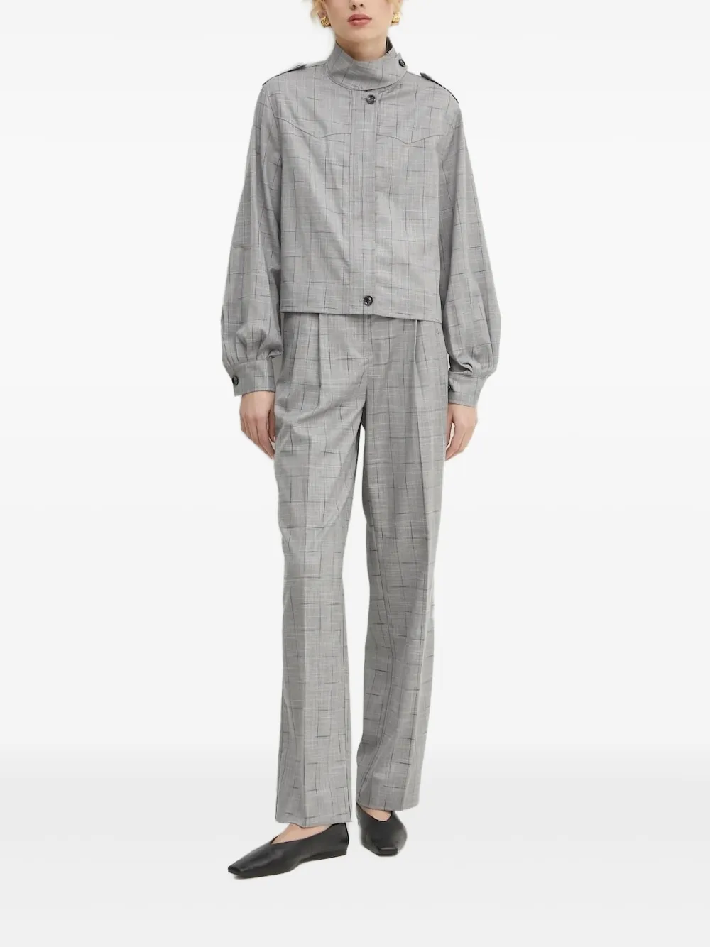 Bruuns Bazaar checked high-neck jacket | Grey | Image 1