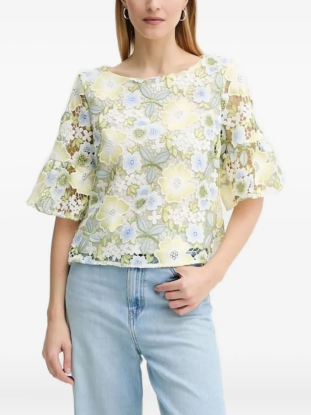 Bruuns Bazaar floral bell-sleeve top | Green | Image 1