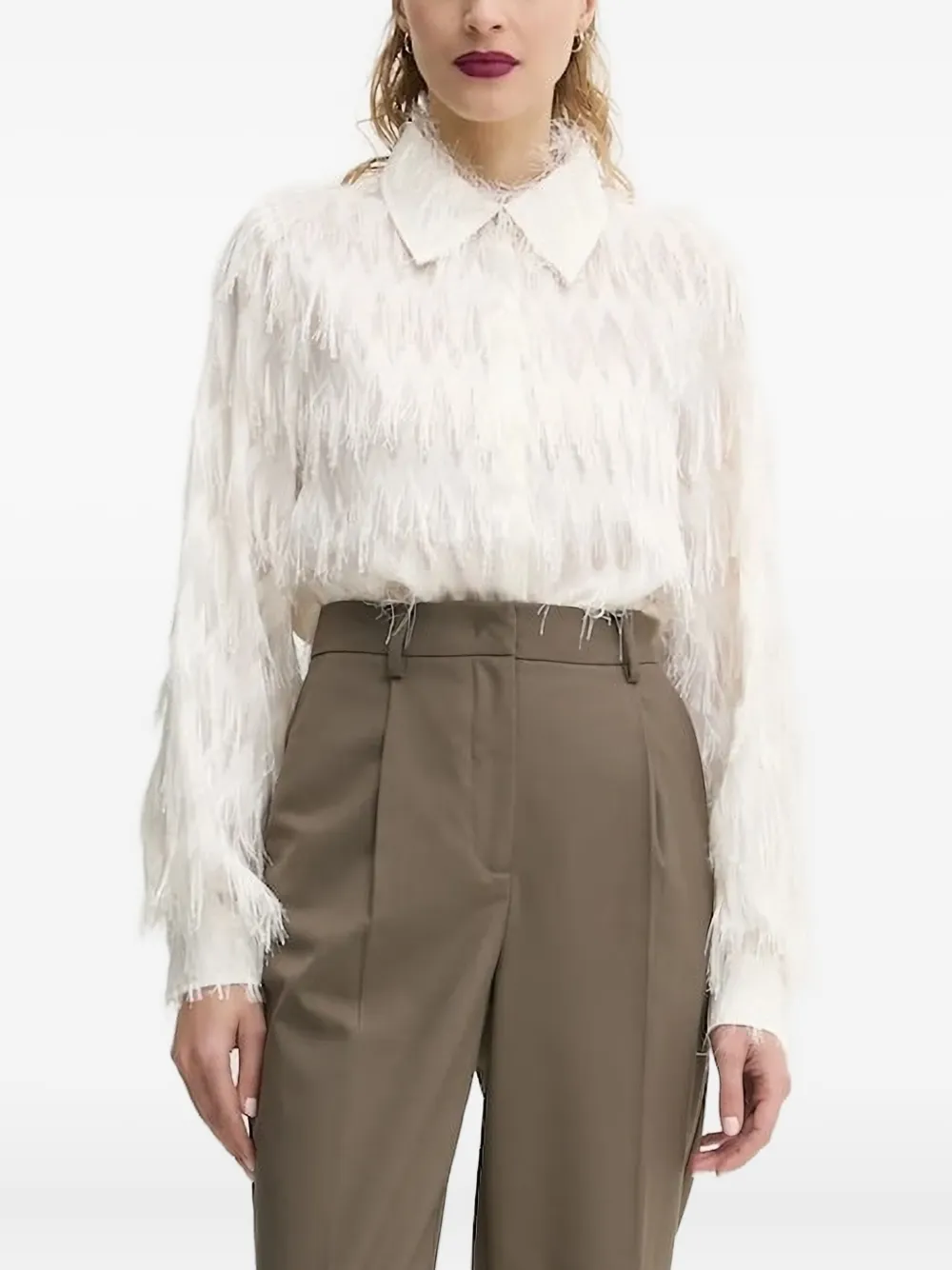 Bruuns Bazaar Fringe-trimmed Collared Shirt In White