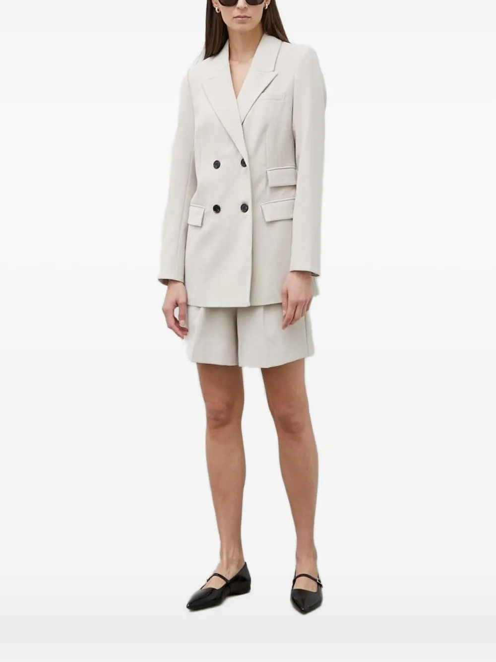 Bruuns Bazaar Brassica Bb Linda Double-breasted Puff-sleeve Blazer In Neutral