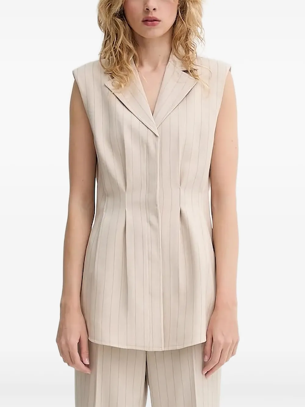 Bruuns Bazaar pinstripe sleeveless waistcoat | Neutrals | Image 1