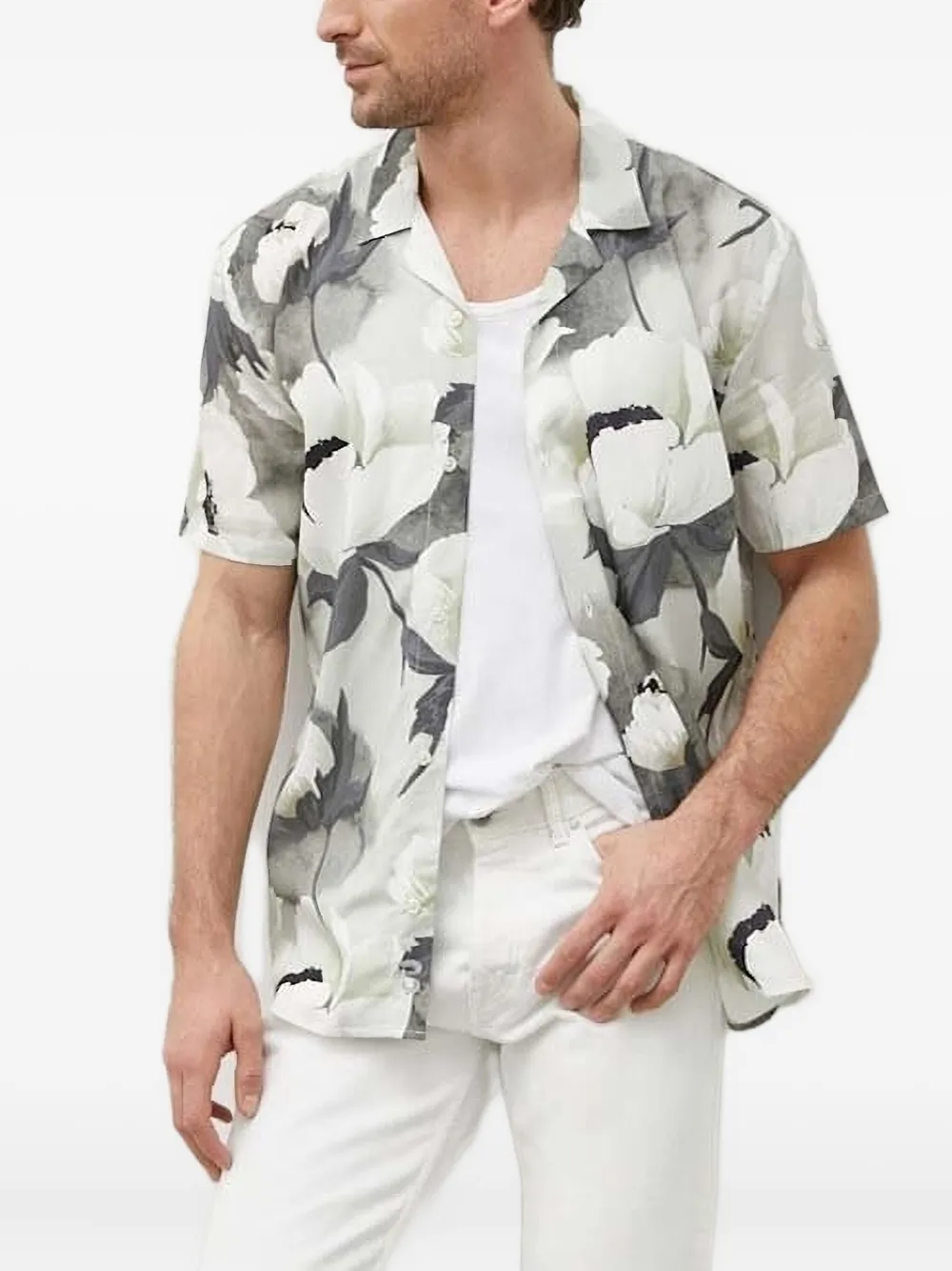 Bruuns Bazaar floral-print short-sleeve shirt | White | Image 1