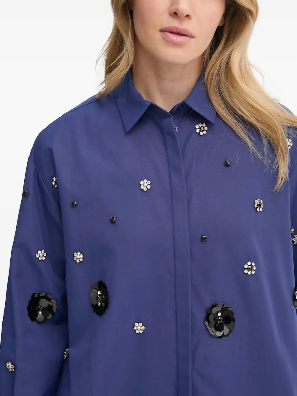 Bruuns Bazaar Sequin-embellished Crystal-detail Shirt In Blue