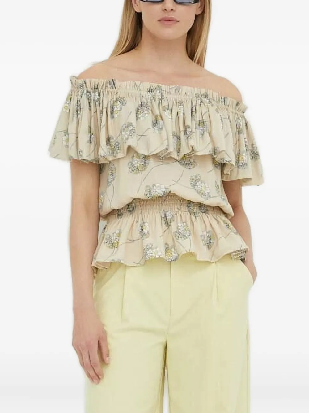 Bruuns Bazaar floral-print ruffled blouse - ニュートラル Bruuns Bazaar floral-print ruffled blouse - ニュートラル