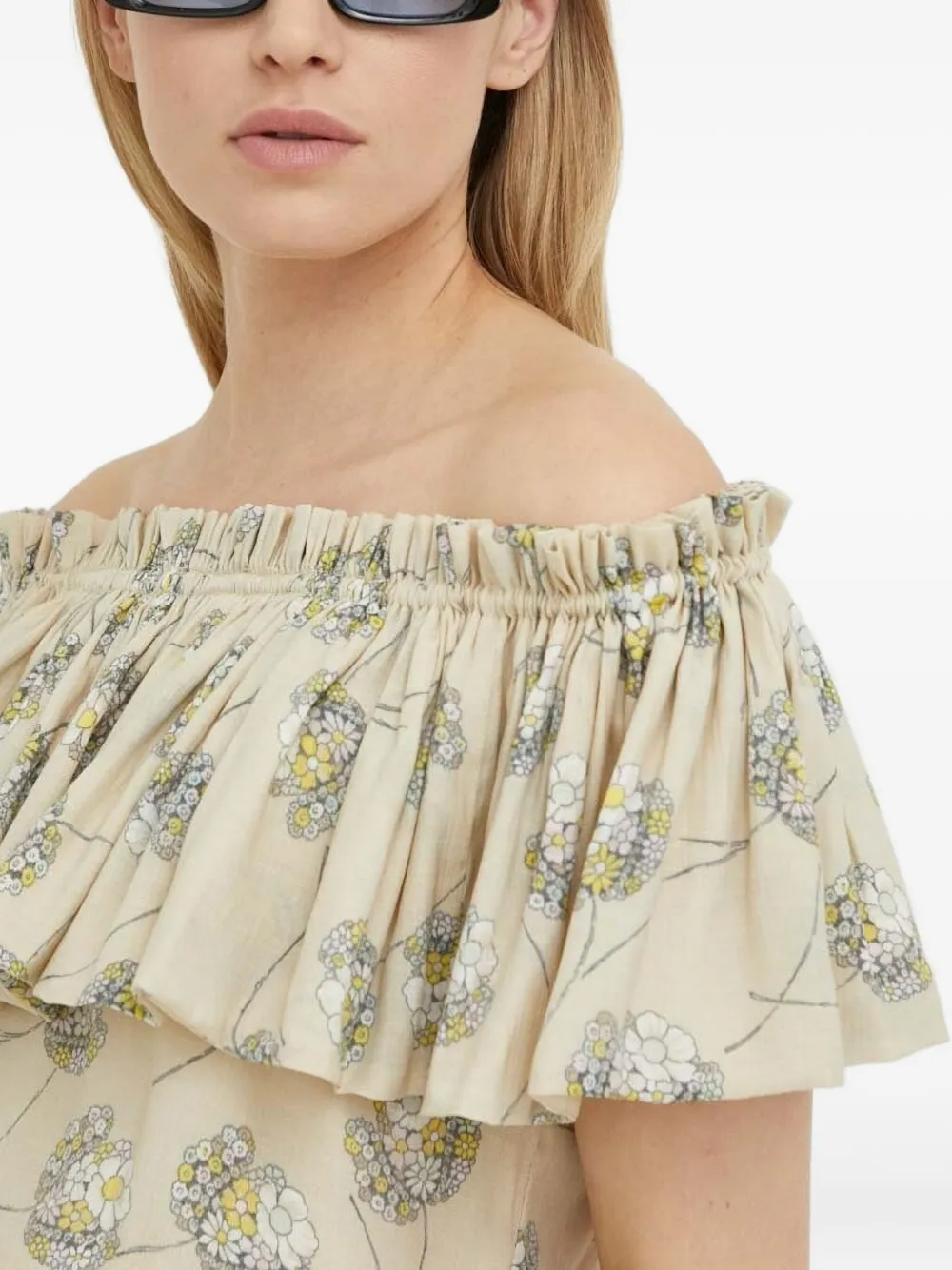 Bruuns Bazaar Floral-print Ruffled Blouse In Gold