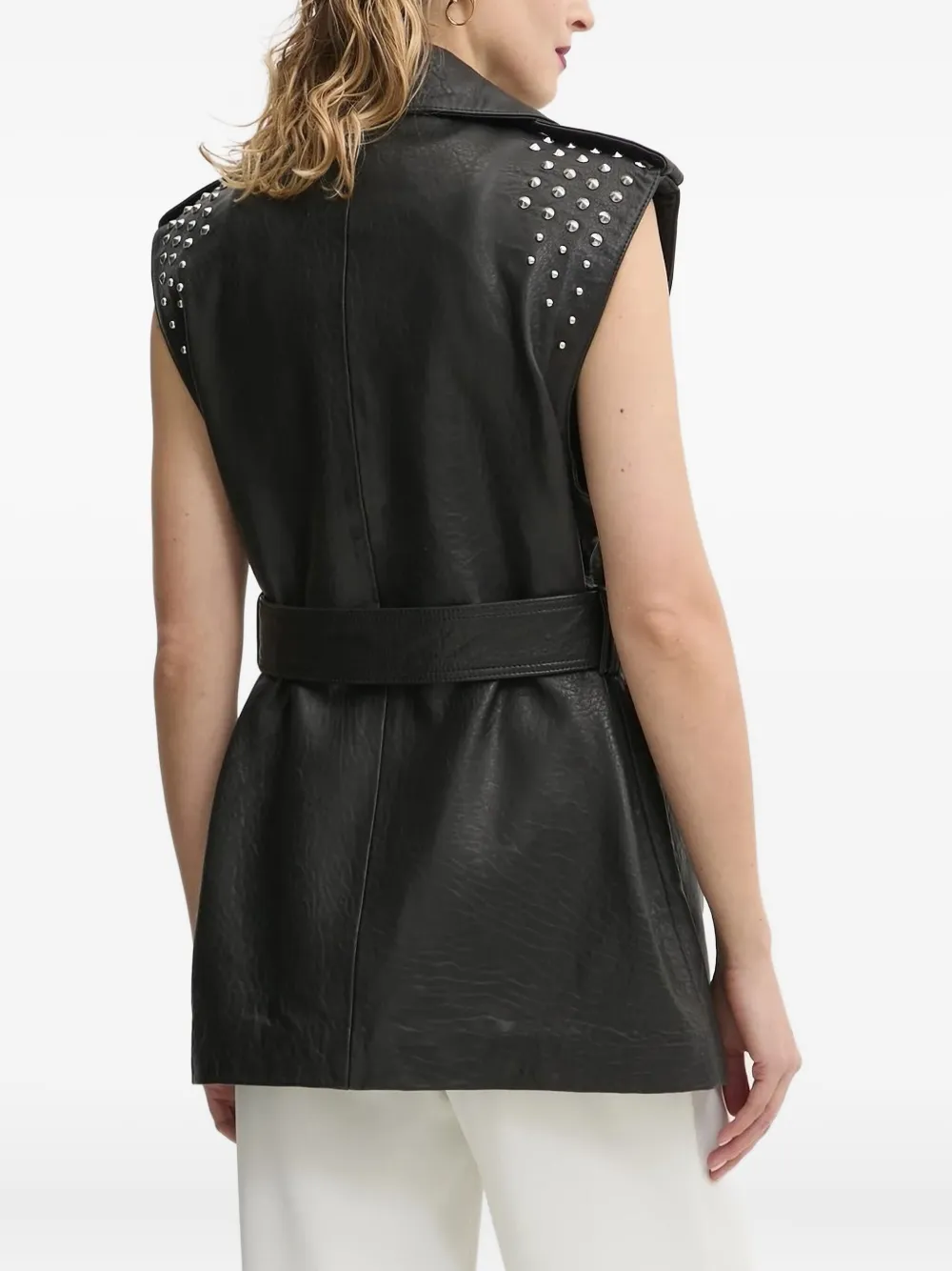 Bruuns Bazaar Studded Belted Leather Vest In Black