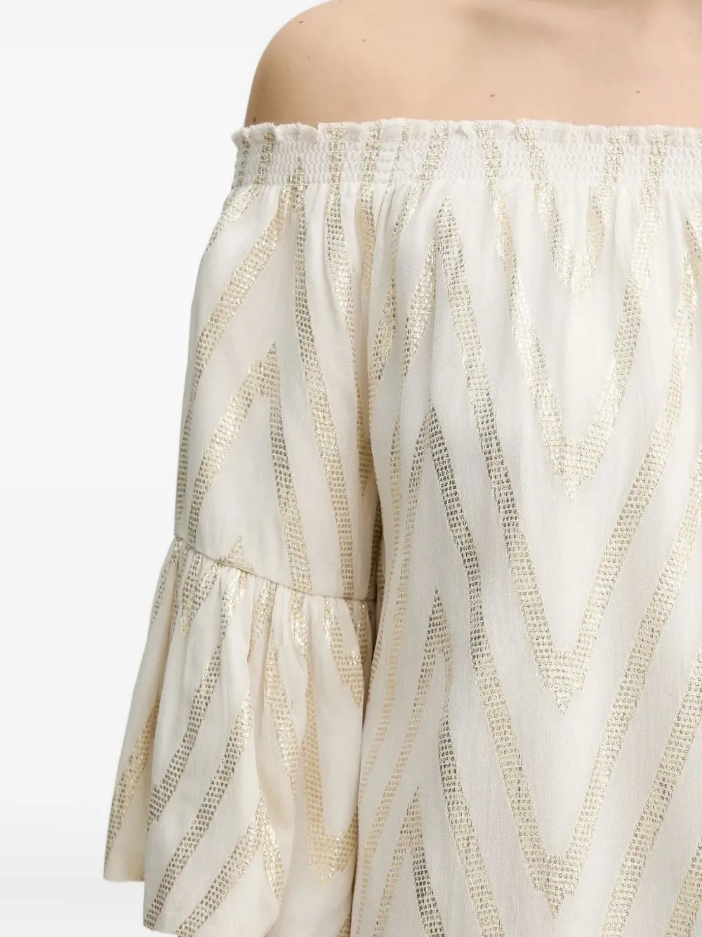 Bruuns Bazaar Chevron-pattern Off-shoulder Top In Neutral