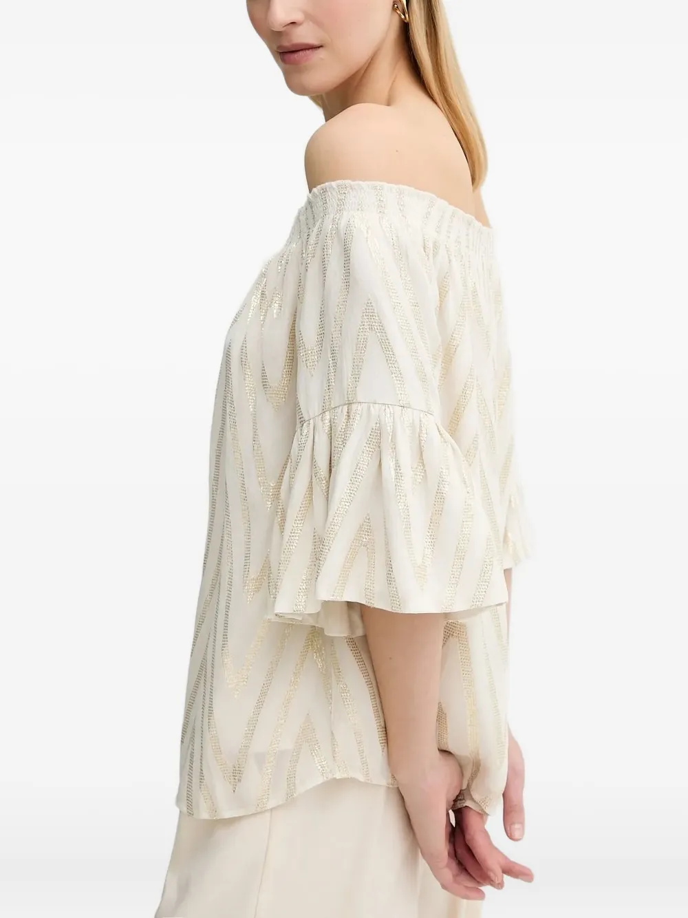Bruuns Bazaar Chevron-pattern Off-shoulder Top In Neutral