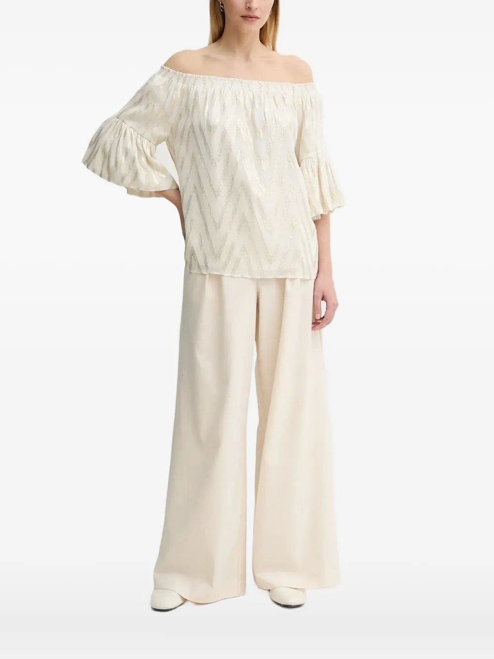 Bruuns Bazaar Chevron-pattern Off-shoulder Top In Neutral
