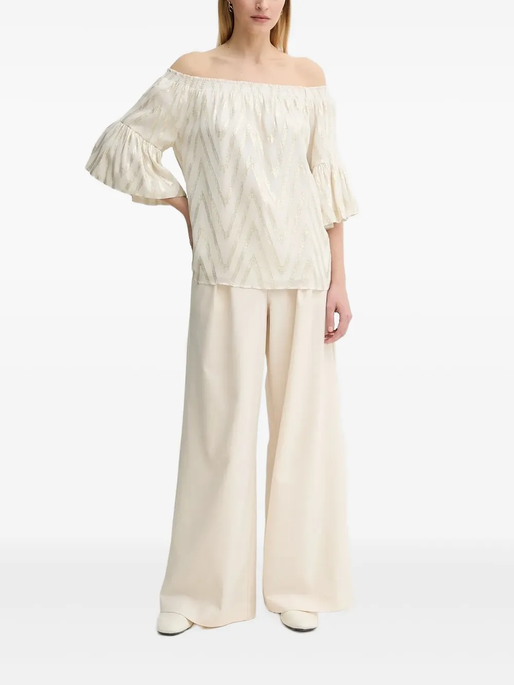 Bruuns Bazaar chevron-pattern off-shoulder top | White | Image 1
