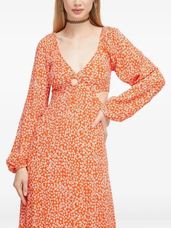 Billabong Last Call ring-detail Floral maxi-dress | Orange | FARFETCH OM