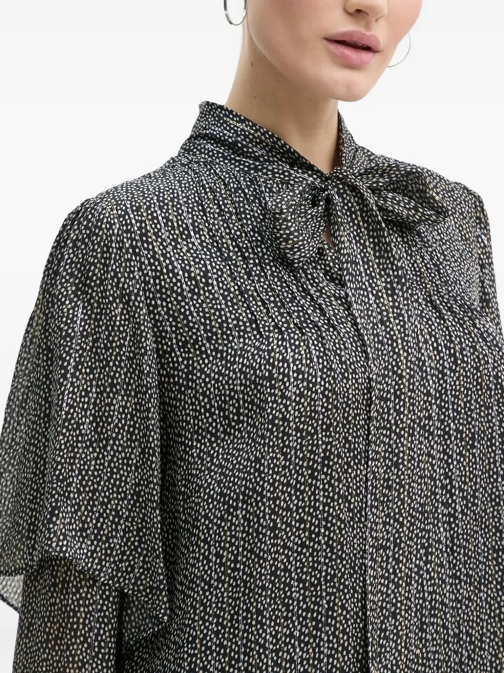 Bruuns Bazaar Pleated-overlay Neck Tie Blouse In Gray