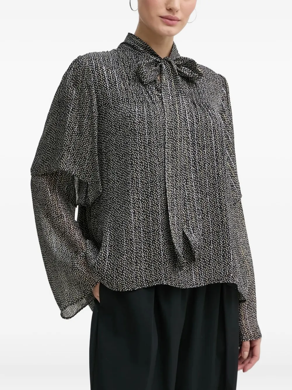 Bruuns Bazaar Pleated-overlay Neck Tie Blouse In Gray