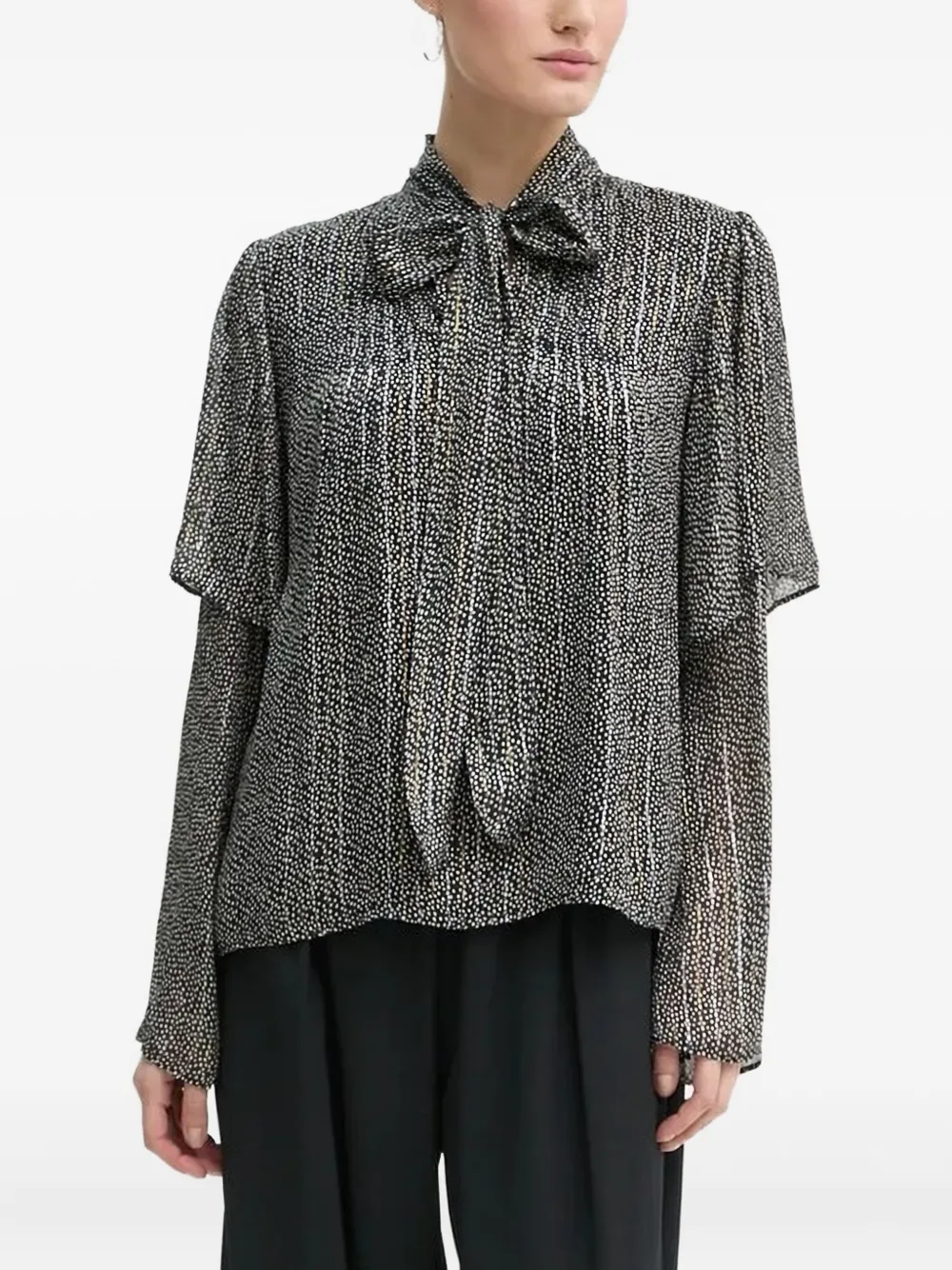 Bruuns Bazaar Pleated-overlay Neck Tie Blouse In Gray