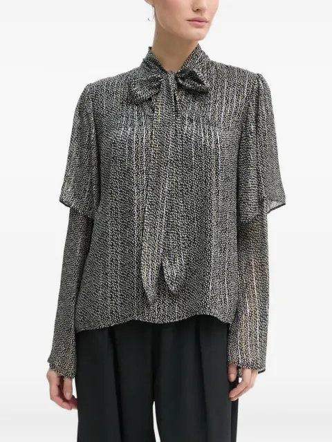 Bruuns Bazaar pleated-overlay neck tie blouse
