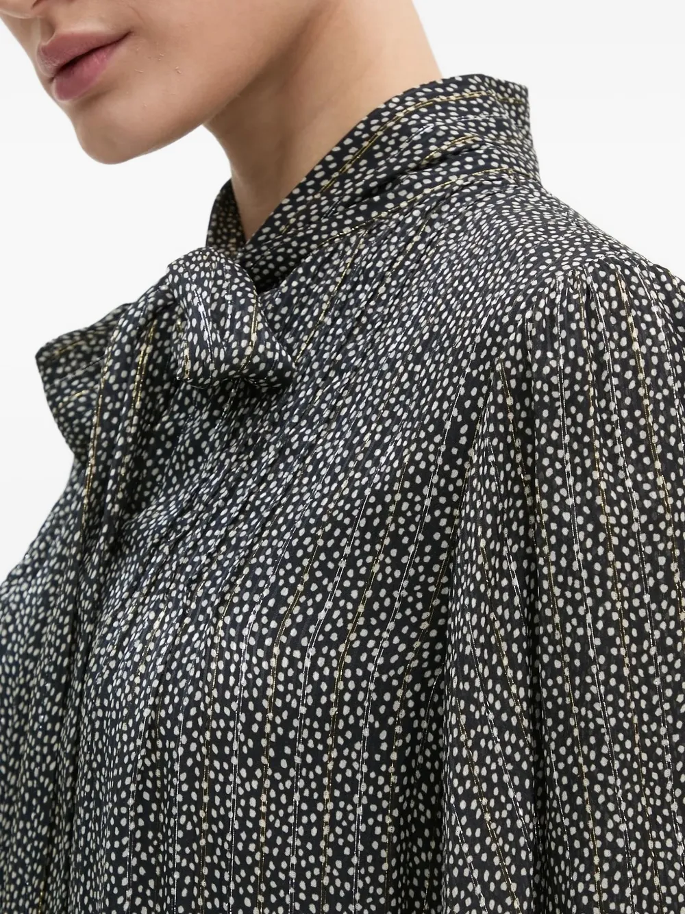 Bruuns Bazaar Pleated-overlay Neck Tie Blouse In Gray