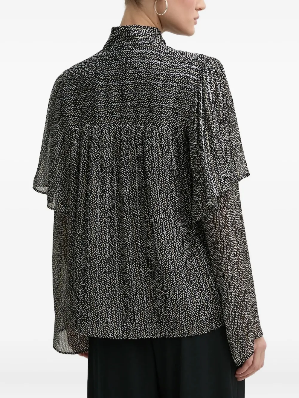 Bruuns Bazaar pleated-overlay neck tie blouse - Zwart