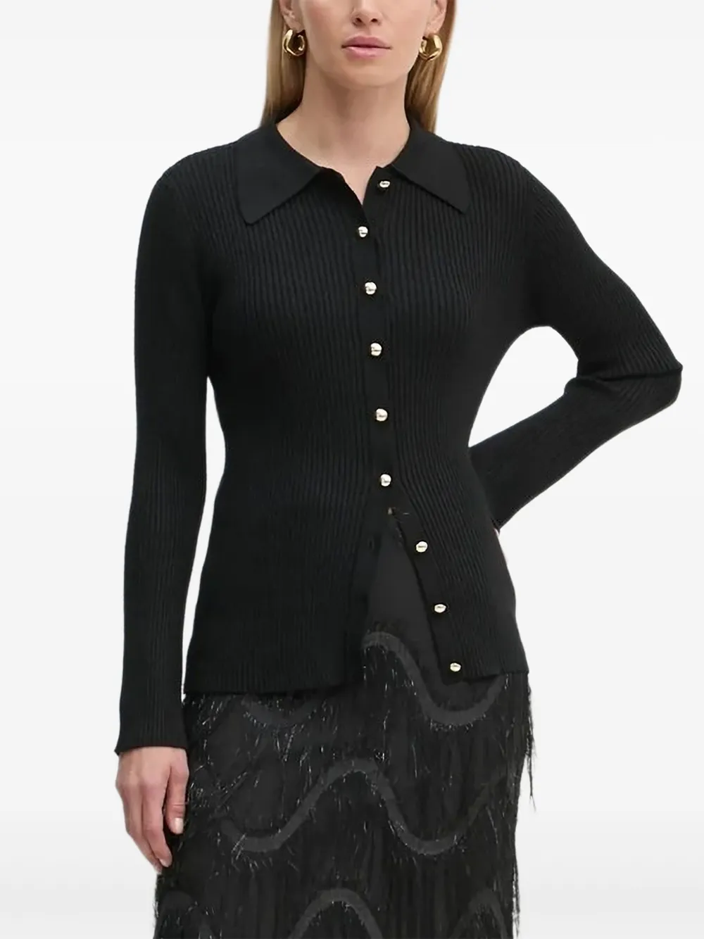 Bruuns Bazaar Anemonesbbseyra Ribbed-knit Button Cardigan In Black