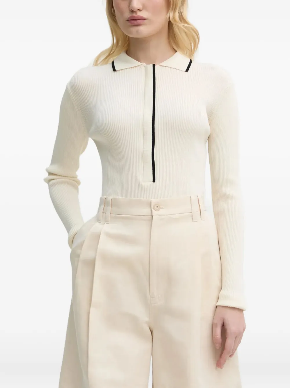 Bruuns Bazaar ribbed polo neck cardigan | White | Image 1